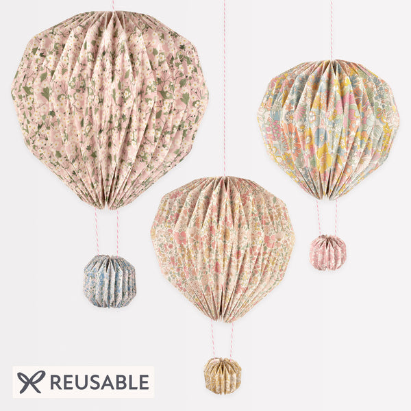 Our balloon decor set of 3 are fabulous paper decorations for hanging at parties or in the home, made with Liberty floral print designs. Image1