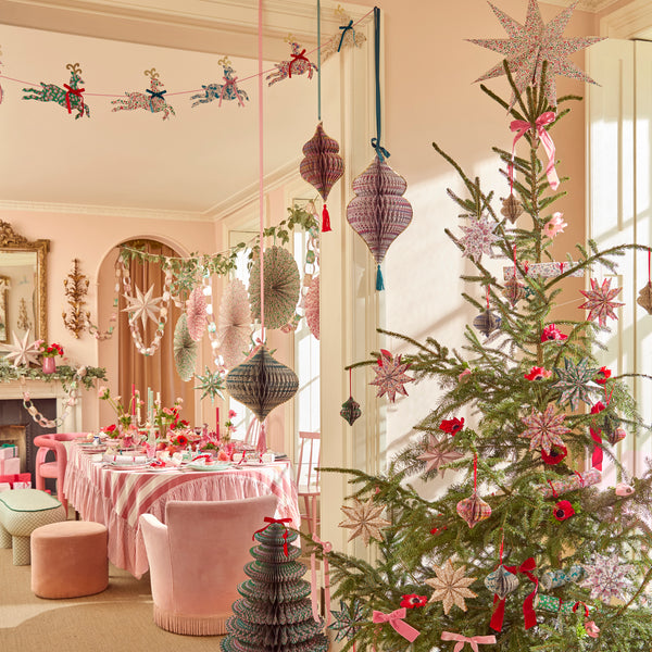 Our star decorations are designed to hang from your Christmas tree, featuring elegant Liberty print designs in rich festive colours. Image2