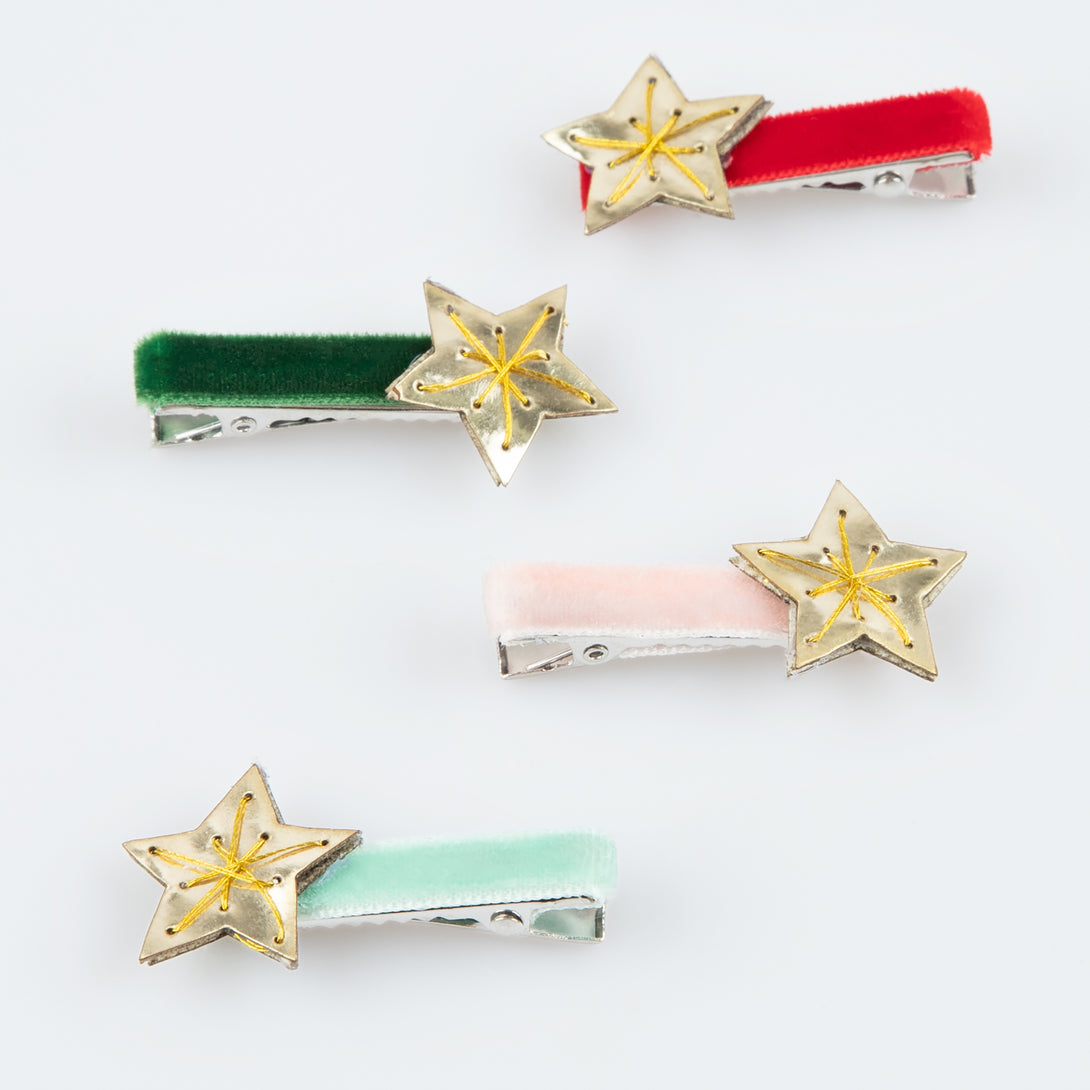 Our star hair clips will add to your Christmas party wear, and are made with velvet and leatherette for a luxurious look.