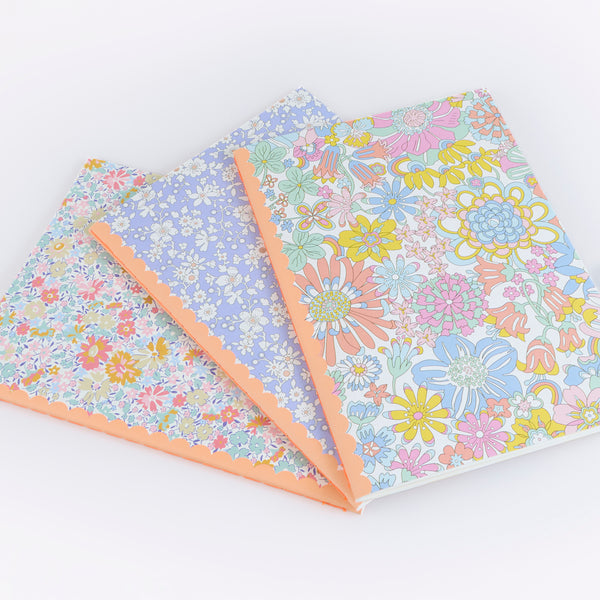 Our soft notebook set of three have pretty floral Liberty print design cover, and lined pages, ideal for jotting down notes and for gifting. Image2