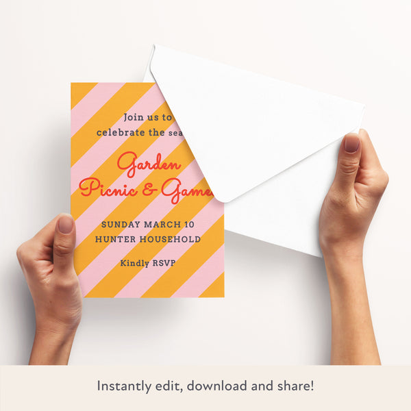 Orange/Pink Fun Stripe Download & Print Invitation