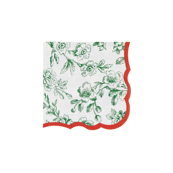 Our small Christmas paper napkins, made from 3-ply paper, feature an elegant Toile de Jouy design in red and green with coordinating borders. Image4