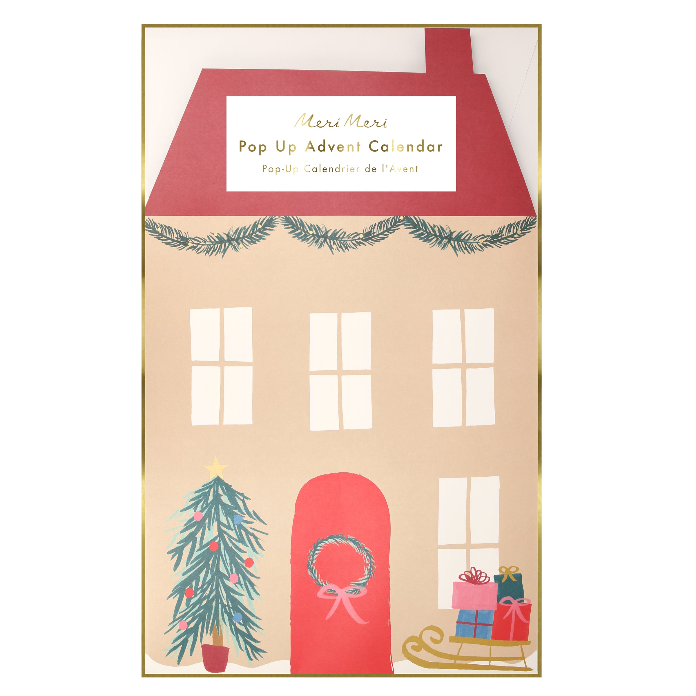 This paper doll house is designed as Santa's home, complete with his reindeer, elves, Christmas tree and gifts.