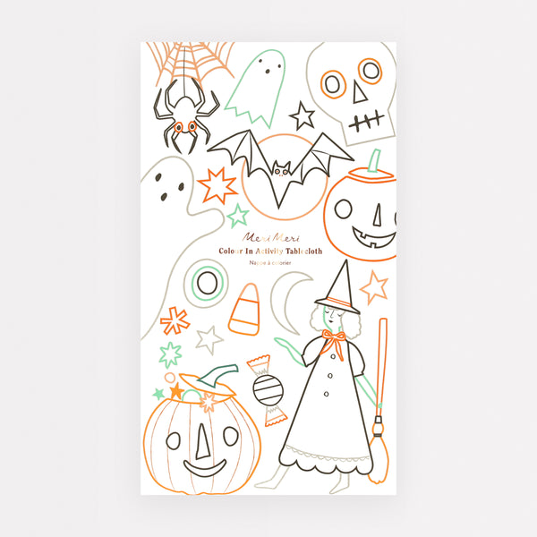 Our paper tablecloth, with colour in designs, is perfect for a kids' Halloween party.