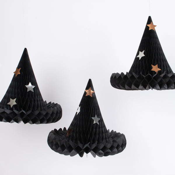 Our Halloween witch hats look amazing dangling from your ceiling or porch.