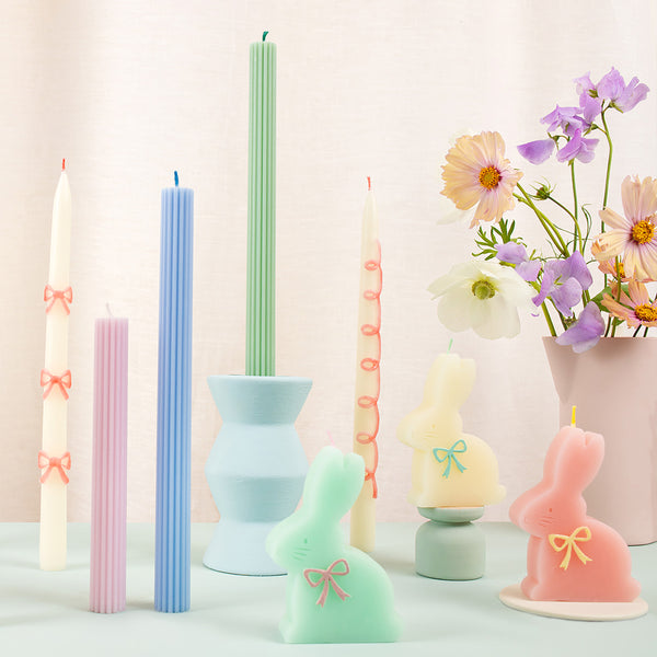 Our Easter candles, in the shape of bunnies with coloured bows and wicks, are perfect for Easter cakes or as Easter decorations. Image2