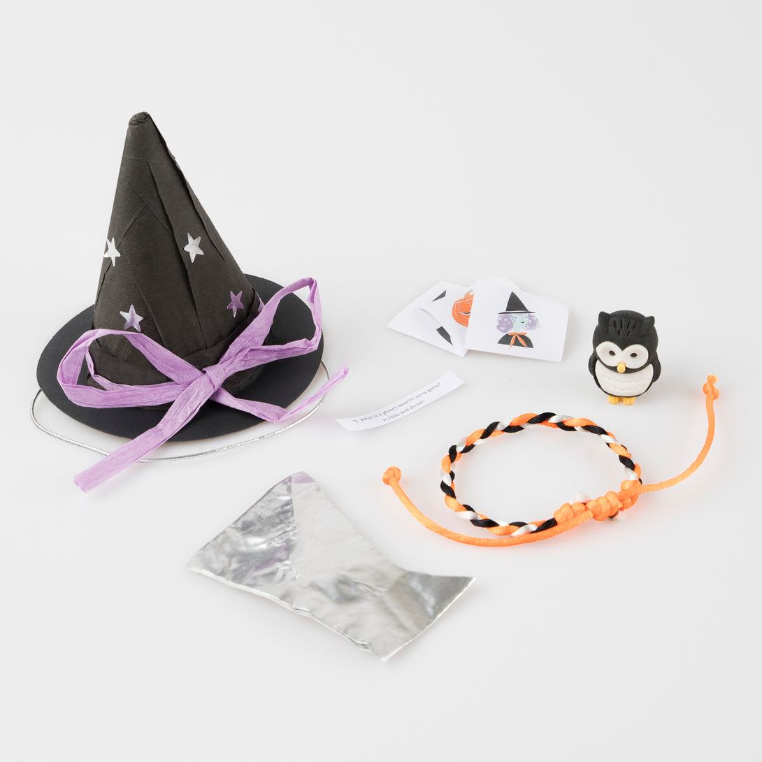 Our black witch hat decorations are filled with Halloween treats, and make the perfect Halloween gifts.