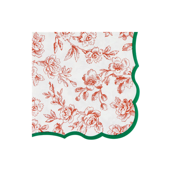 Our large Christmas paper napkins, made from 3-ply paper, feature an elegant Toile de Jouy design in red and green with coordinating borders. Image4
