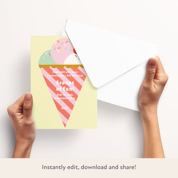 Our ice cream invitations are easy to personalise and download. Image3
