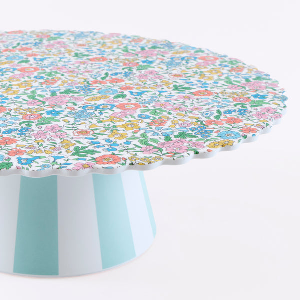Our melamine cake stand features a pretty Liberty floral print design, with a striped base, a wonderful host gift and perfect for any special party. Image2