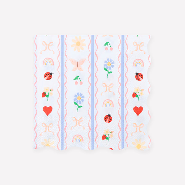 Our large paper napkins feature pretty garden-inspired designs in soft pink, blue and red, ideal as baby showers napkins and for birthdays. Image1