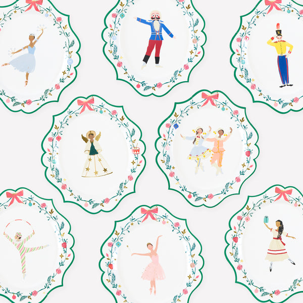 Our Christmas paper plates, made in a size plate size, feature 8 different characters from the iconic New York City Ballet's The Nutcracker. Image1