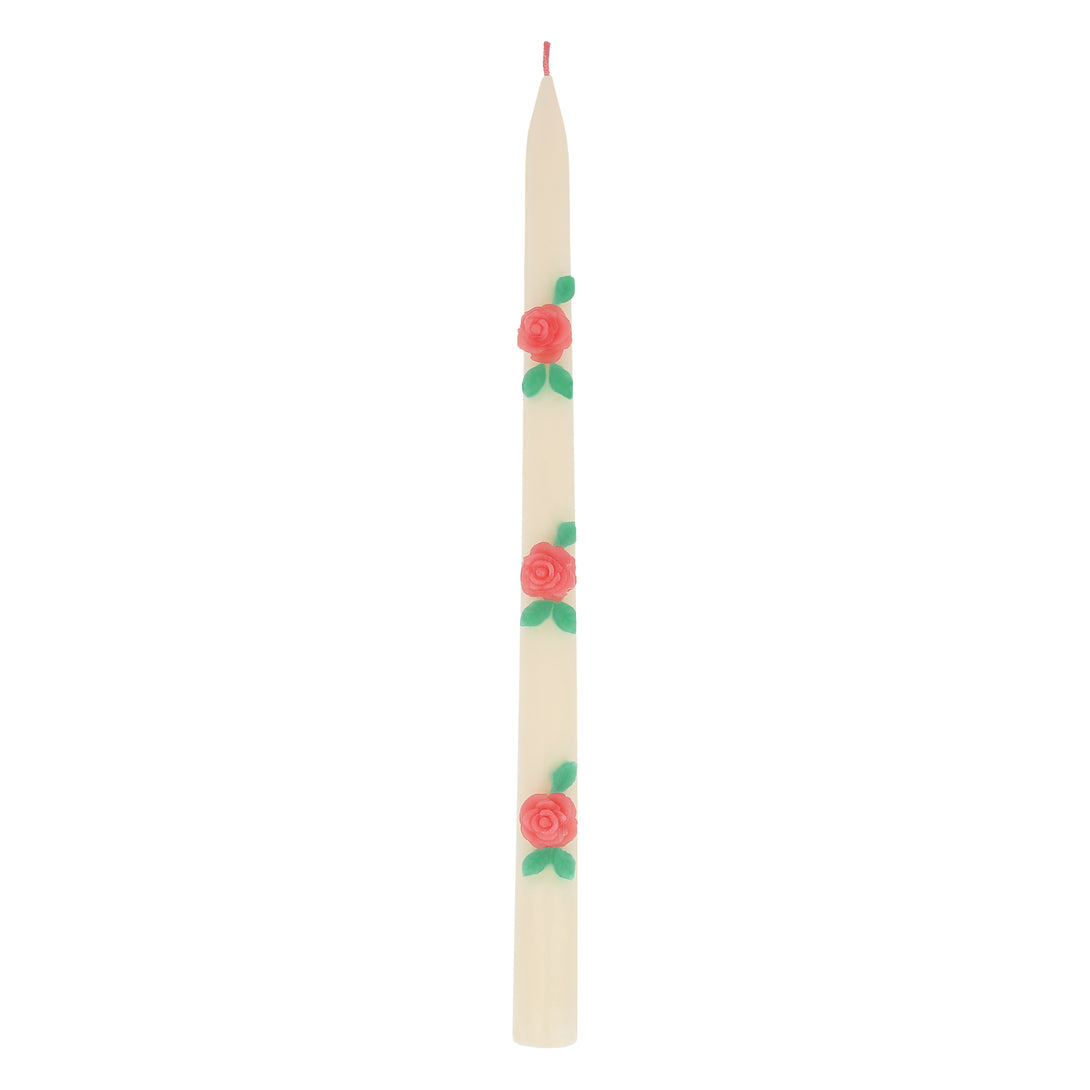 Our ivory candles have red rose embellishments and red wicks, ideal to add to your Valentine's party supplies.