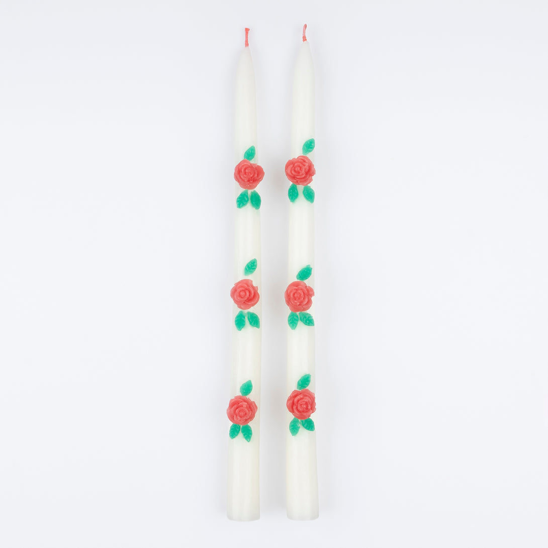 Our ivory candles have red rose embellishments and red wicks, ideal to add to your Valentine's party supplies.