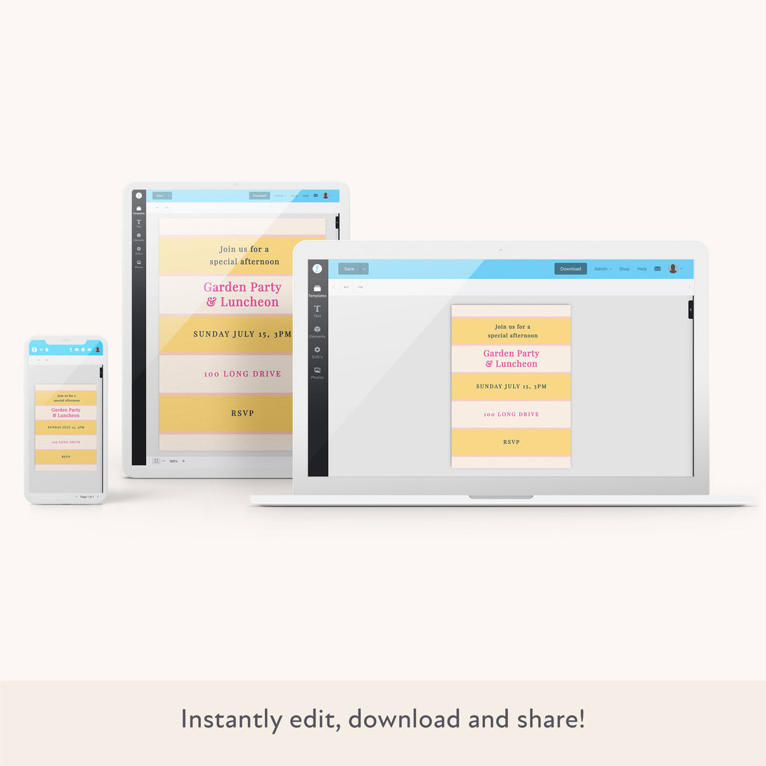 Yellow Cabana Stripe Download & Print Invitation Image2