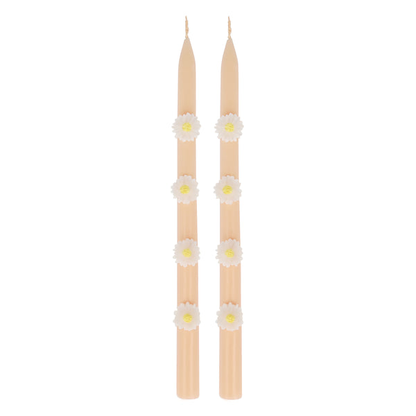 Make your springtime party look amazing with our tall pink candles, decorated with wax daisies, and with pink wicks.