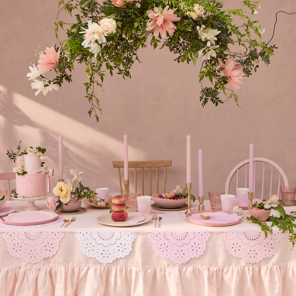 Our party garland, in pretty pink, peach and ivory with lace design details, makes an amazing baby shower garland. Image2