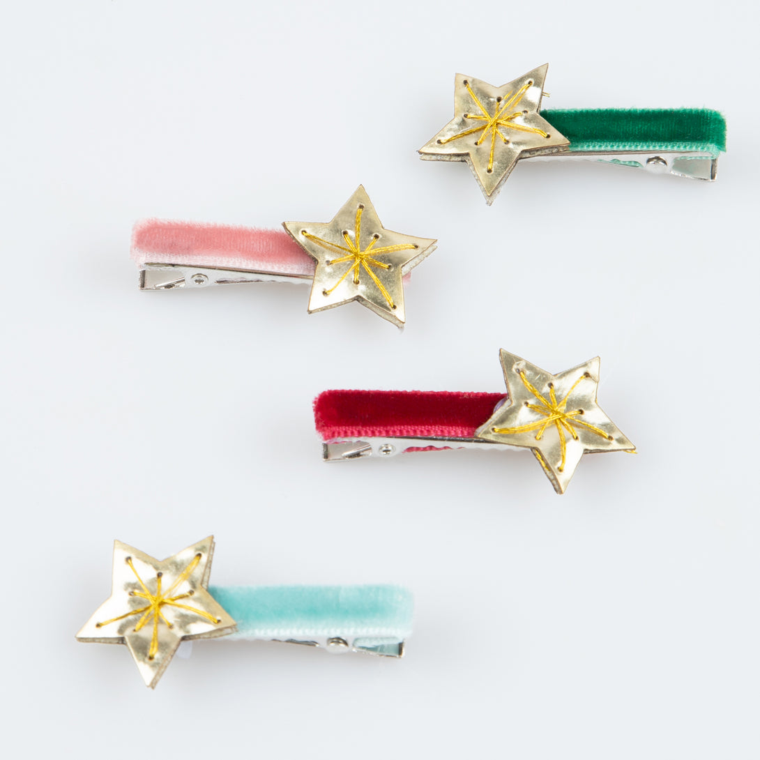 Our star hair clips will add to your Christmas party wear, and are made with velvet and leatherette for a luxurious look.