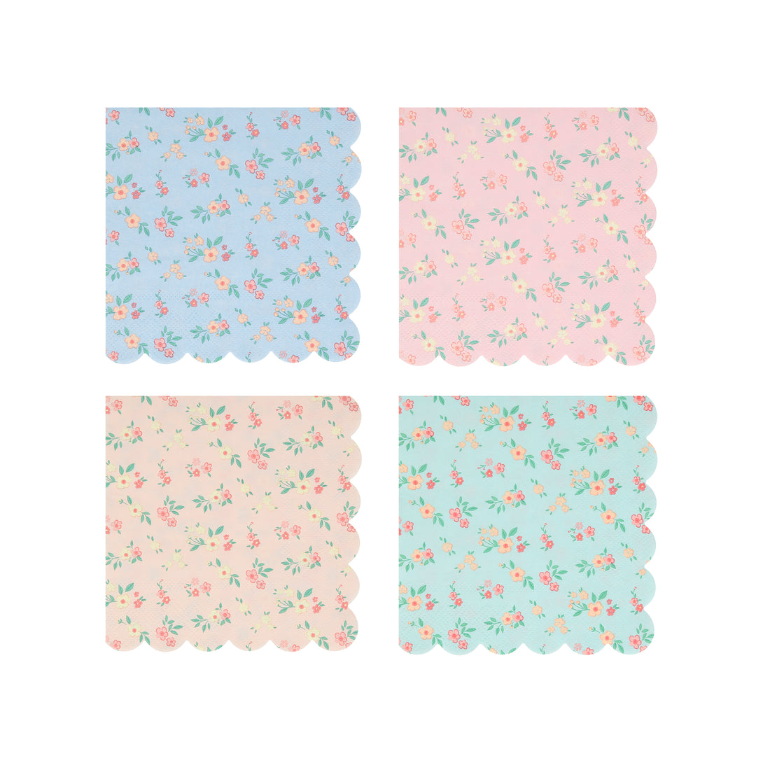 Our paper napkins, in a small size, feature a pretty ditsy floral pattern and 4 vintage pastel colour ways.