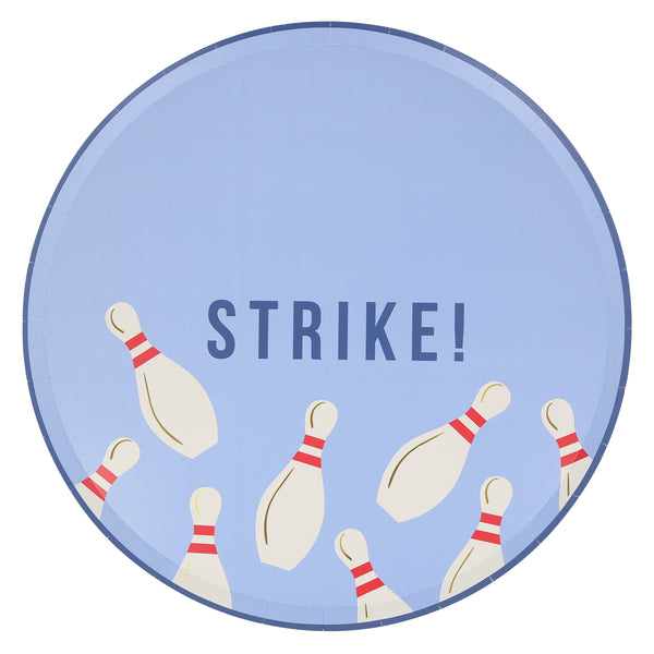 Our paper plates, featuring a bowling pin design, are ideal for a bowling birthday party. Image6