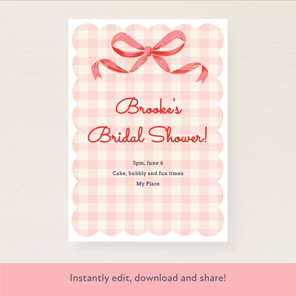 Gingham Bow Download & Print Invitation Image1