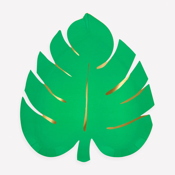 Make your party look totally tropical with our leaf paper plates with shiny gold foil details. Image1