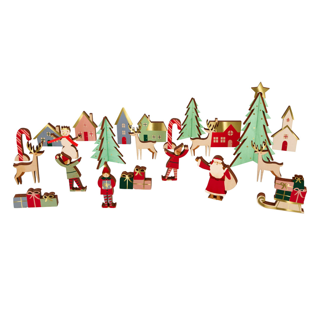 Build a Christmas village scene with our wooden advent calendar, to create a beautiful wooden Christmas decoration.