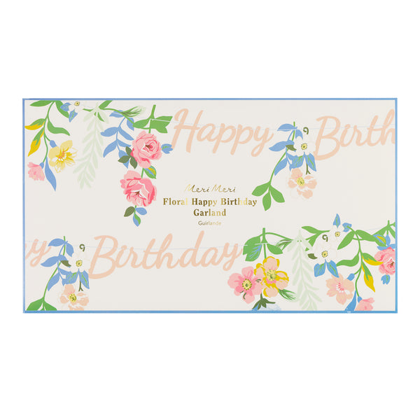 Our birthday decoration features the words Happy Birthday in pink, with 12 flower and leaf pennants to attach to create a pretty garland. Image3