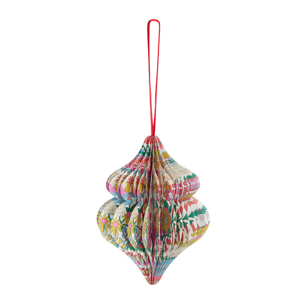 Our Christmas tree decorations, in elegant ornamental shapes, have honeycomb details and beautiful Liberty print designs in festive colours. Image4