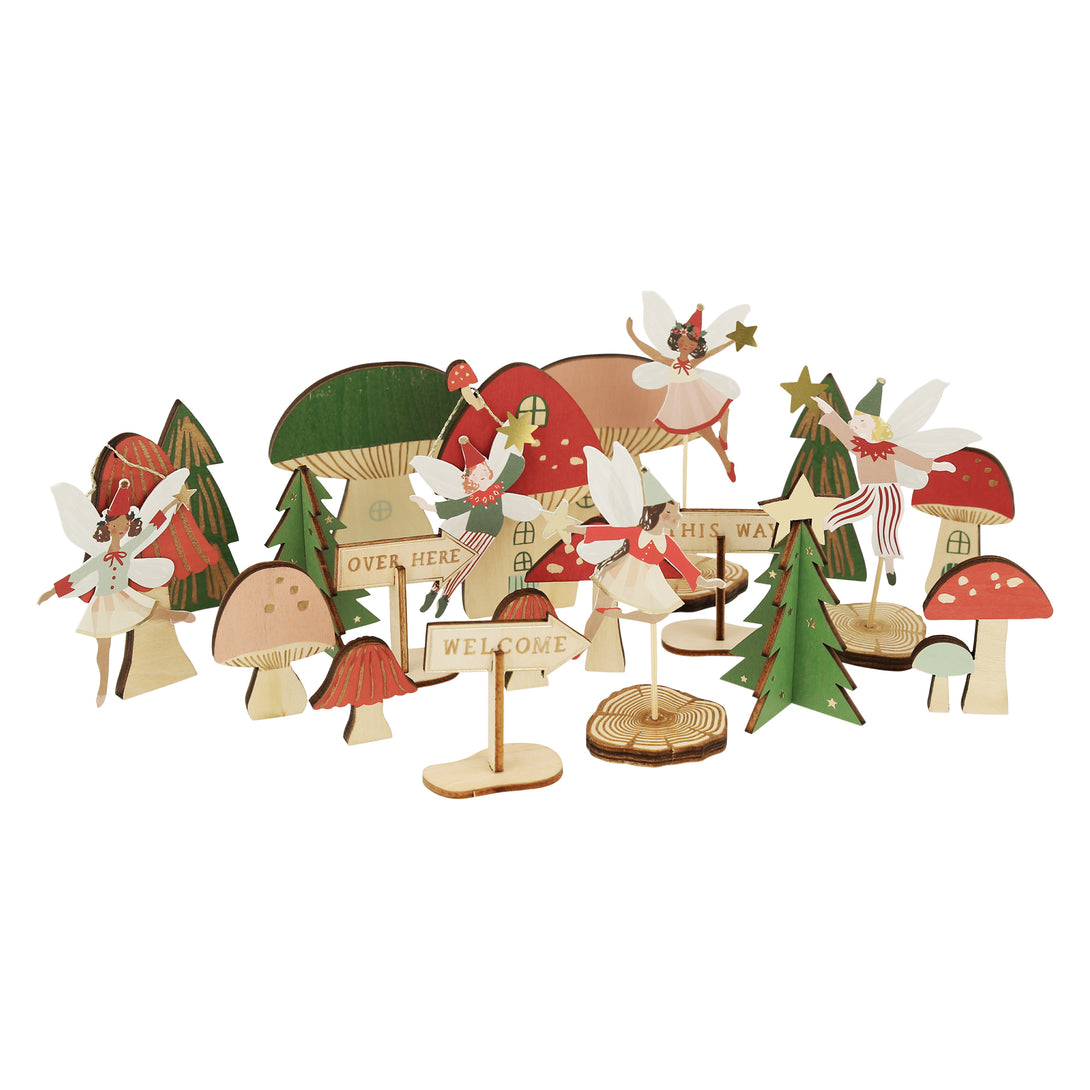 Our wooden advent calendar contains a woodland scene complete with paper fairies, presented in a suitcase, a fun interactive gift