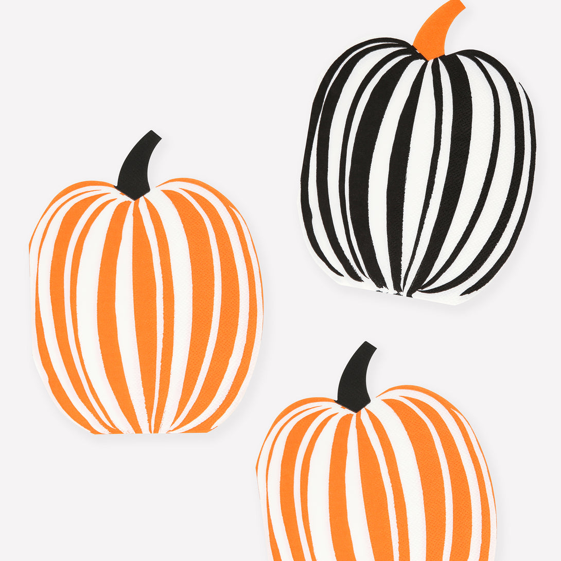 Use our pumpkin paper napkins, with vibrant stripes of colour, to make your Halloween party table look amazing. Image1
