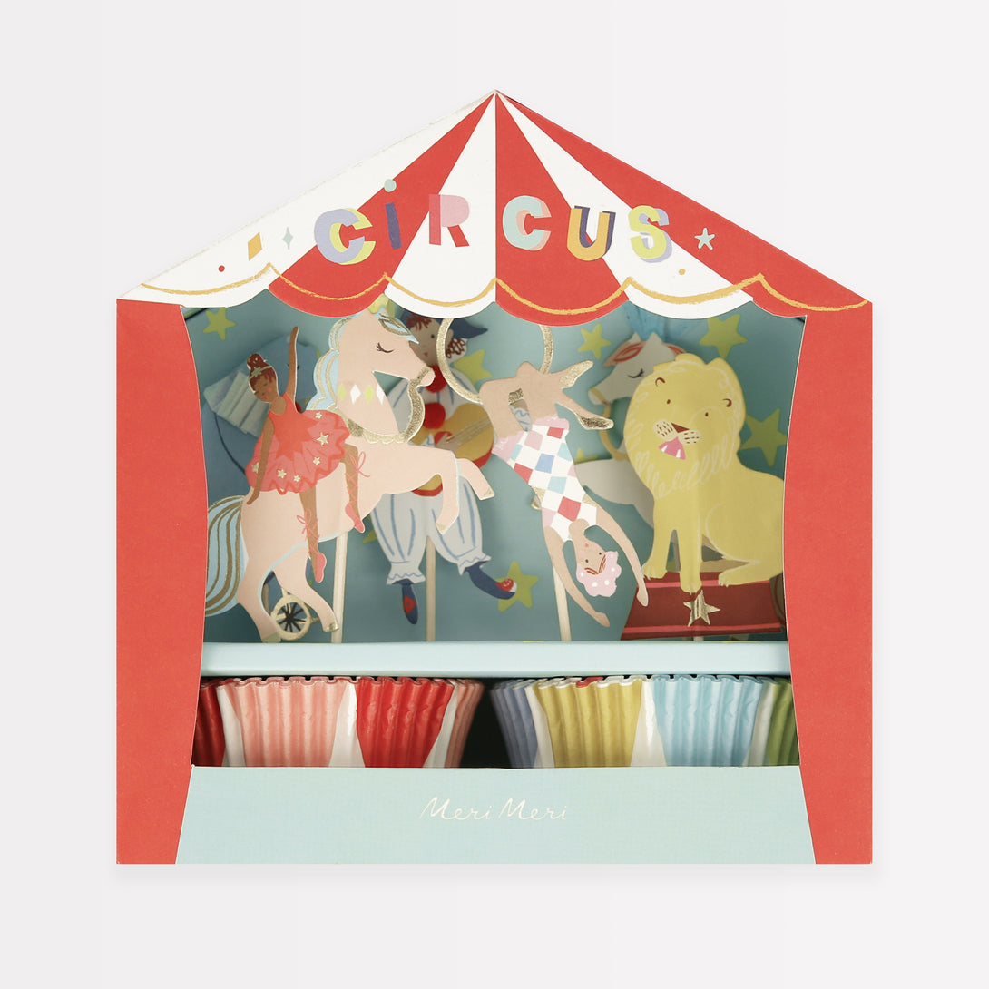 Our special cupcake, with circus icons, is perfect for a circus party.