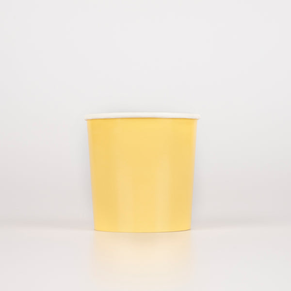 Our paper cups, in bright yellow, are the perfect kids cups or cocktail cups.