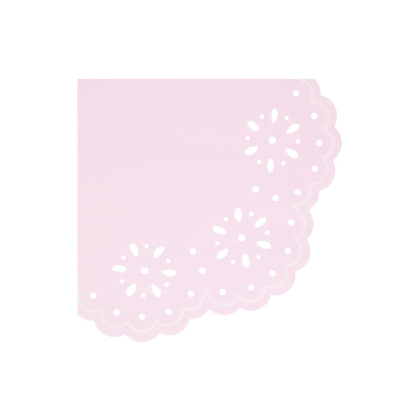 Our large party napkins, pink and peach napkins, have a pretty embossed lace design. Image4