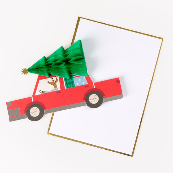 Our reindeer Christmas card features a 3D honeycomb Christmas tree detail, a charming way to send Seasons Greetings to friends and family. Image2