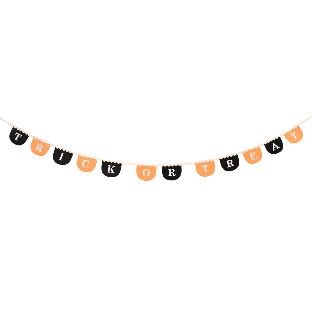 Our black and orange Halloween garland is made from fabric, so is the perfect reusable Halloween decoration.