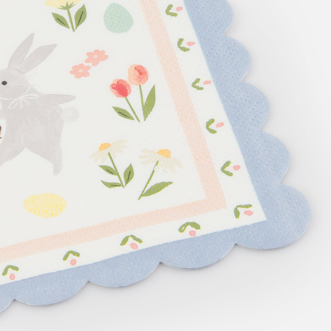 Our special Easter party napkins feature the Easter bunny and lots of springtime flowers, in soft pastel colours that look amazing.