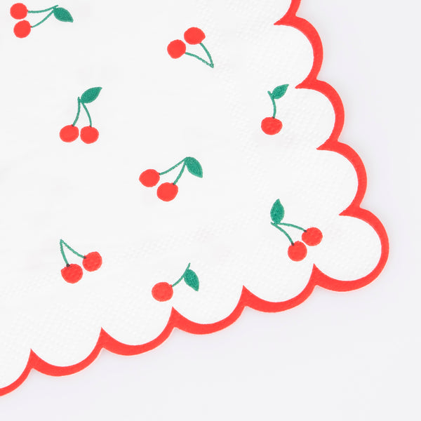 Our small napkins, crafted from quality 3-ply paper, are pretty disposable napkins with a vibrant cherry design and scalloped border. Image3