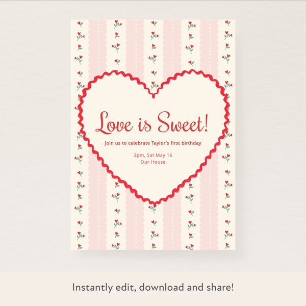 Vintage Rose Heart Download & Print Invitation Image1