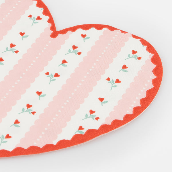 Our heart napkins are perfect to add to your Valentine's party supplies, pretty pink and red paper napkins with a floral design. Image3