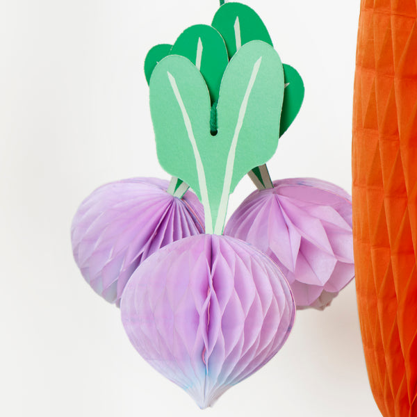 Our giant vegetable decorations make the perfect springtime decorations, with honeycomb details for fun and style. Image6