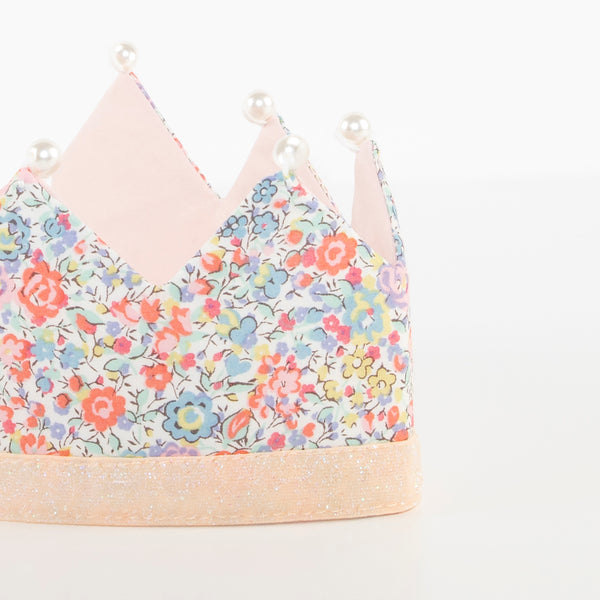 Our beautiful princess crown made with Liberty floral fabric is beautifully embellished with fake pearls. Image3