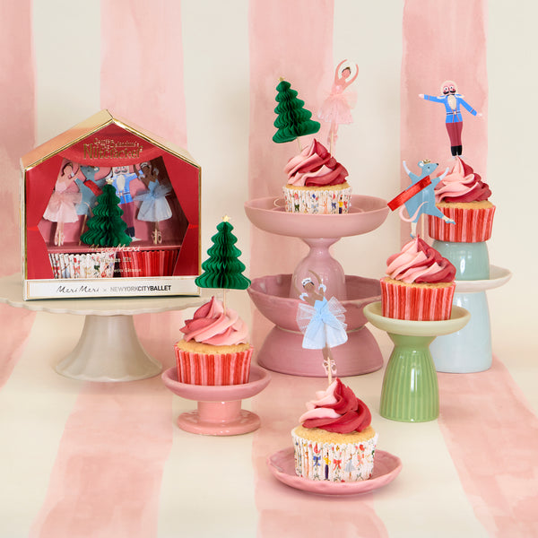 Our cupcake kit, with a Nutcracker Christmas theme inspired by New York City Ballet, has embellished cake toppers and pretty cases. Image2