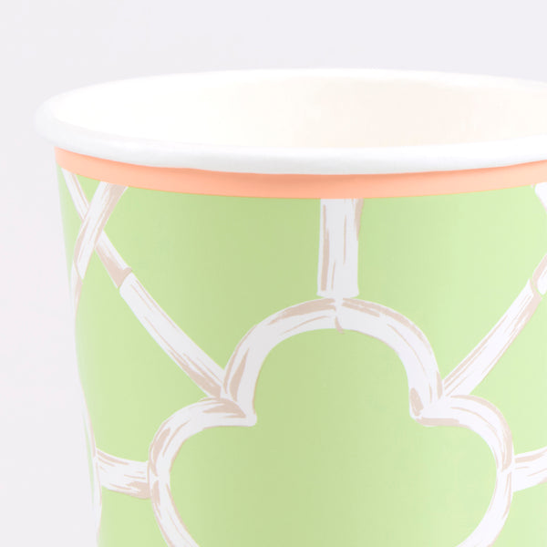 Our party cups come in 4 summery colours with a sensational bamboo design, the perfect paper cups for hot and cold drinks for all events. Image3