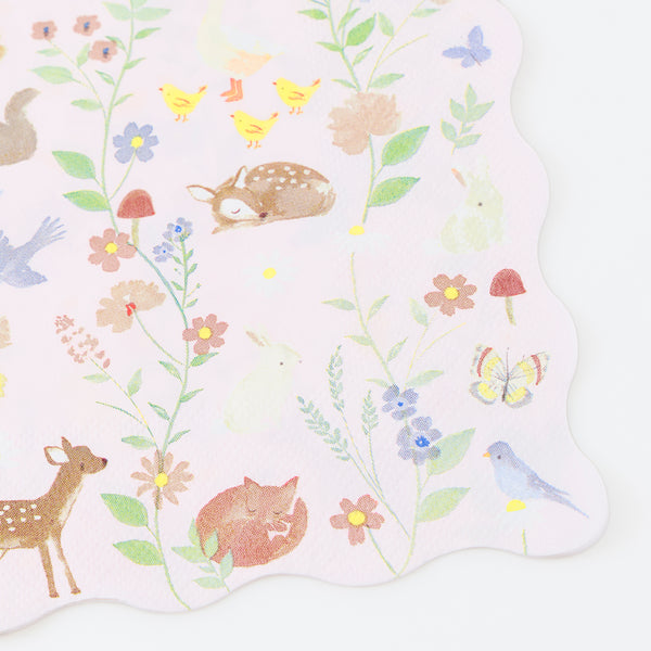 Our paper large napkins, made from 3-ply paper, have an adorable baby animals and floral design in soft colours, ideal for first birthday parties. Image2