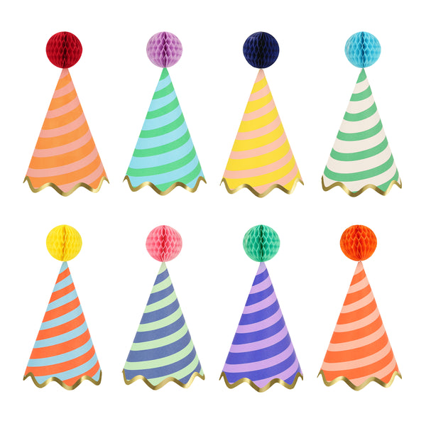 Our bright stripes party set has everything you need in a birthday supply set, with tableware, a cupcake kit, party hats and a mini garland.  Image1