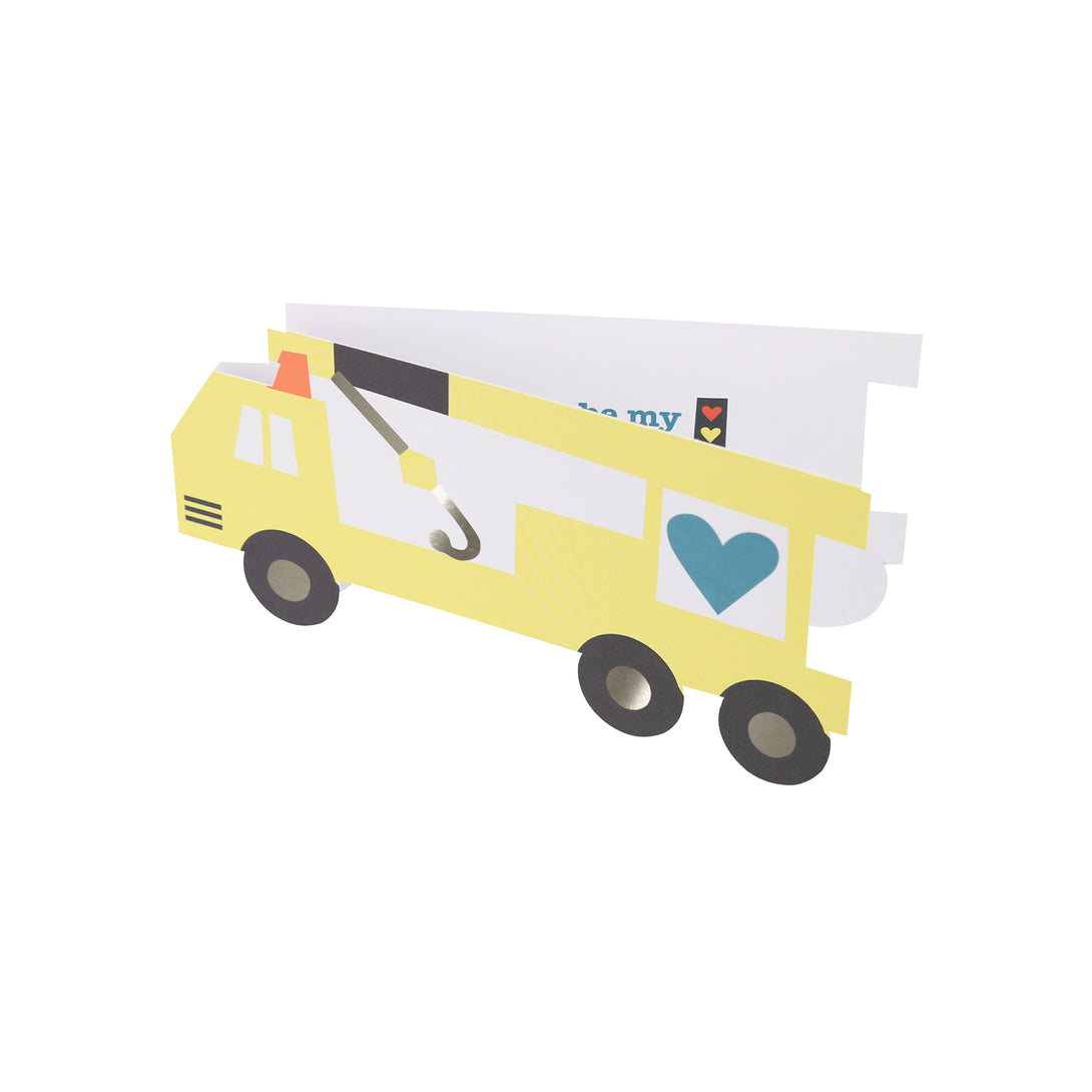 Our Valentine's cards for kids set include brightly coloured trucks and Valentine's stickers.