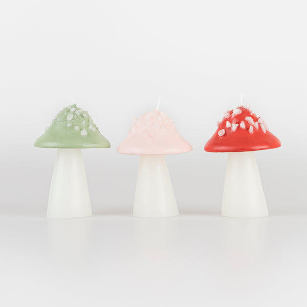 Our party candles, in the shape of 3D mushrooms, are perfect as candle decorations and as a hostess gift.