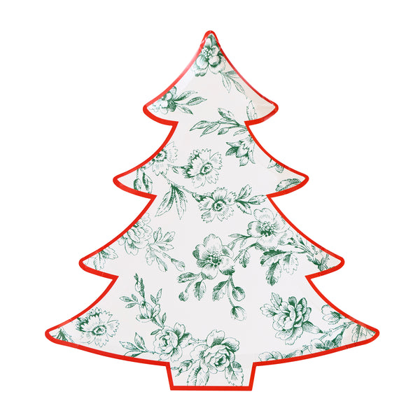 Our Christmas tree plates, made from heavyweigth paper,  feature an elegant Toile de Jouy print in red and green with contrasting borders. Image5
