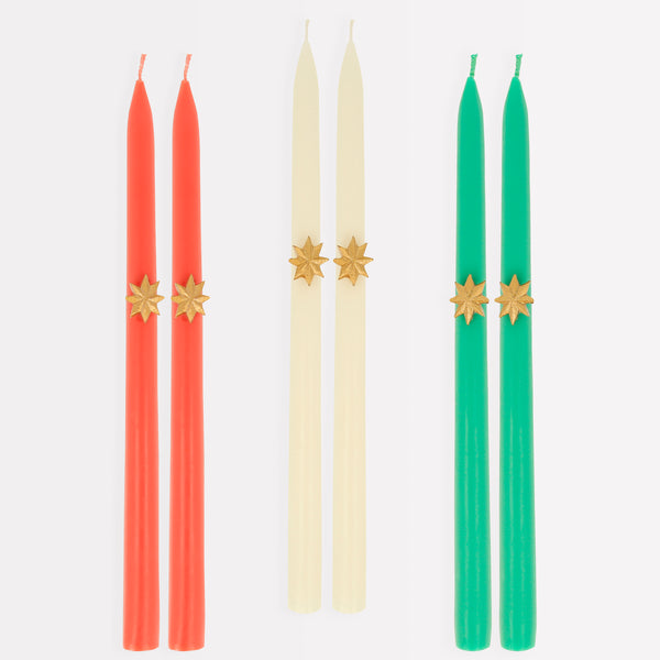 Our Christmas tall candles features gold wax stars and coloured wicks for a sensational effect, a great host gift. Image3